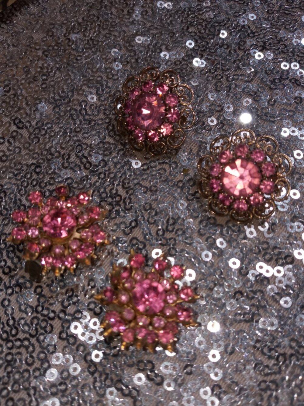 VTG Pink Rhinestone Clip On Earrings 2 Pairs Juliana? Weiss?